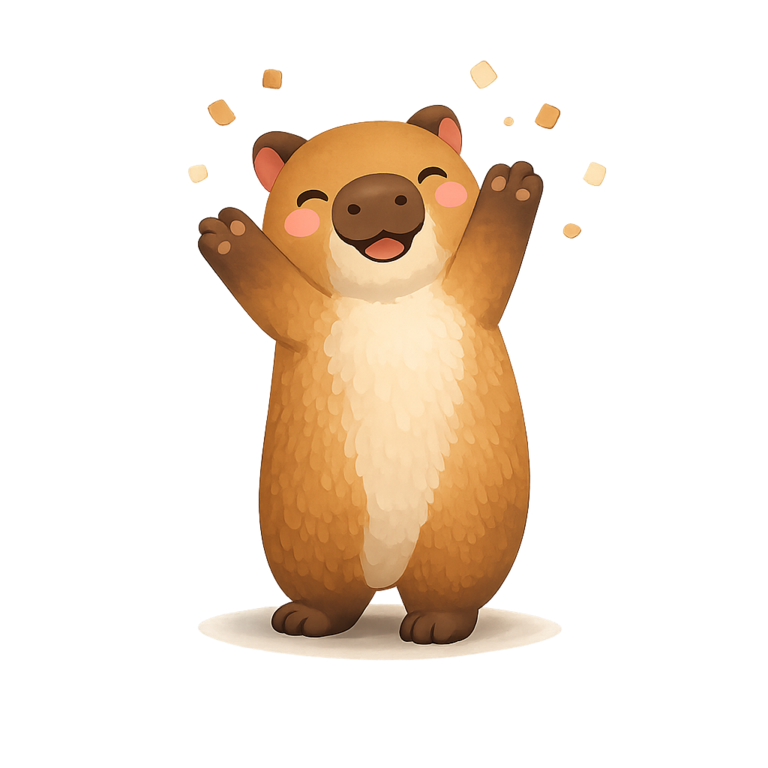 Kapi celebrating with confetti